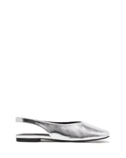 Graze Slingback Flat Silver 9 Graze Slingback Flat Silver -THERAPY SHOES GRAZE SILVERCRINKLE METALLIC PU SIDE