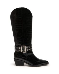 Maiden Cowboy Boot Black Patent Croc