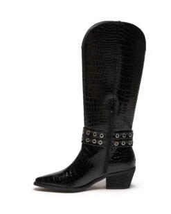 Maiden Cowboy Boot Black Patent Croc -THERAPY SHOES MAIDEN BLACK CROC PU SIDE2