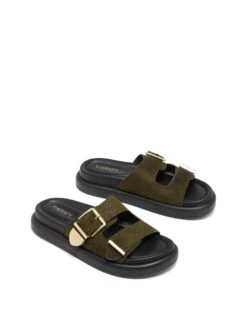 Paxton Sandal Khaki Microsuede