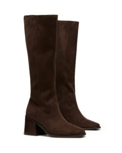 Quinn Tall Boot Chocolate Suede -THERAPY SHOES QUINN CHOCOLATE MICROSUEDE TOE ANGLE