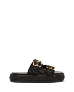 Rustic Flatform Sandal Black Raffia