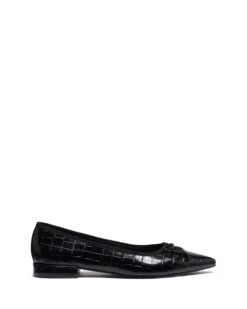 Yazmina Pointed Flat Black Croc